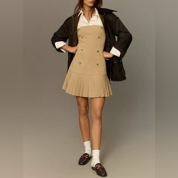 Anthropologie Flat White Strapless Pleated Mini Dress - Size M -‎ Beige - NWT - Picture 3 of 11